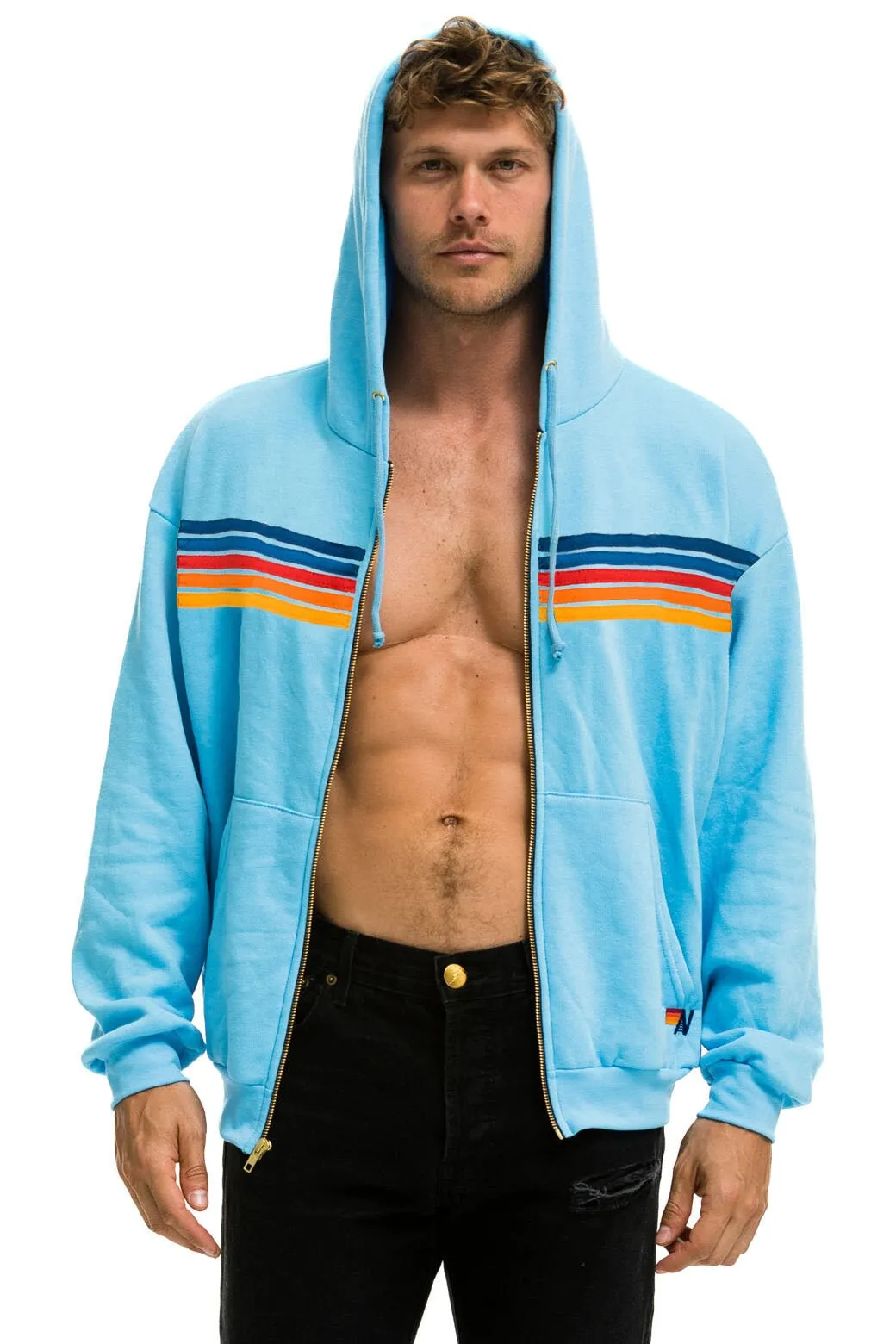 5 STRIPE RELAXED ZIP HOODIE - SKY 2