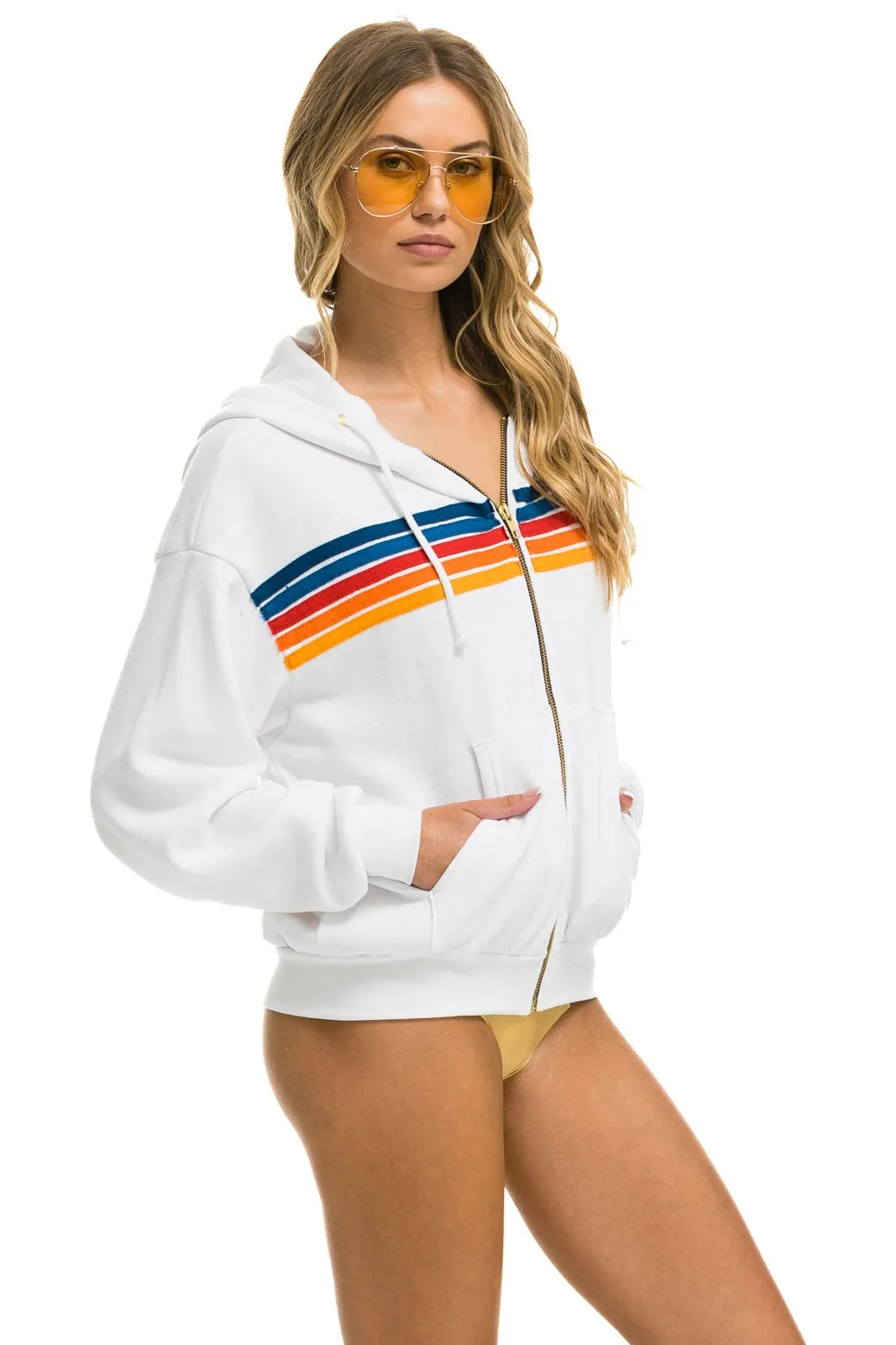 5 STRIPE RELAXED ZIP HOODIE - WHITE 2