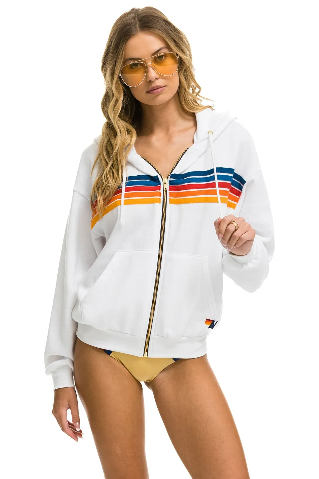 5 STRIPE RELAXED ZIP HOODIE - WHITE 2