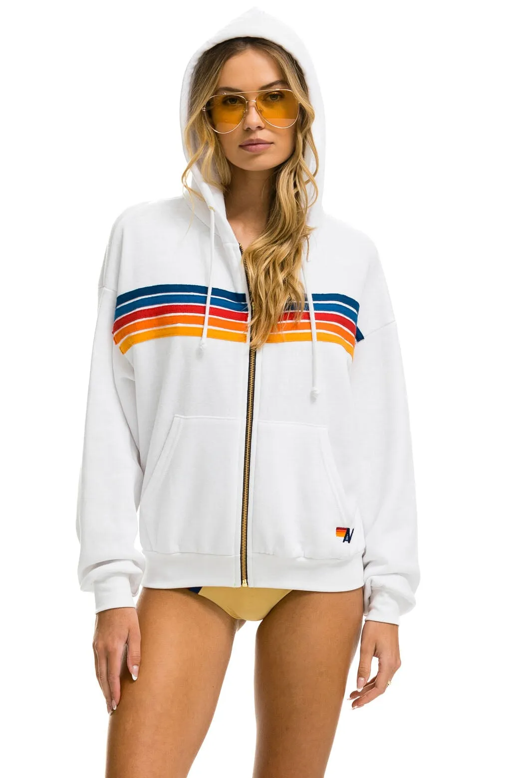 5 STRIPE RELAXED ZIP HOODIE - WHITE 2