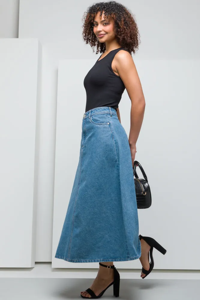 A-Line Denim Skirt Mid Blue