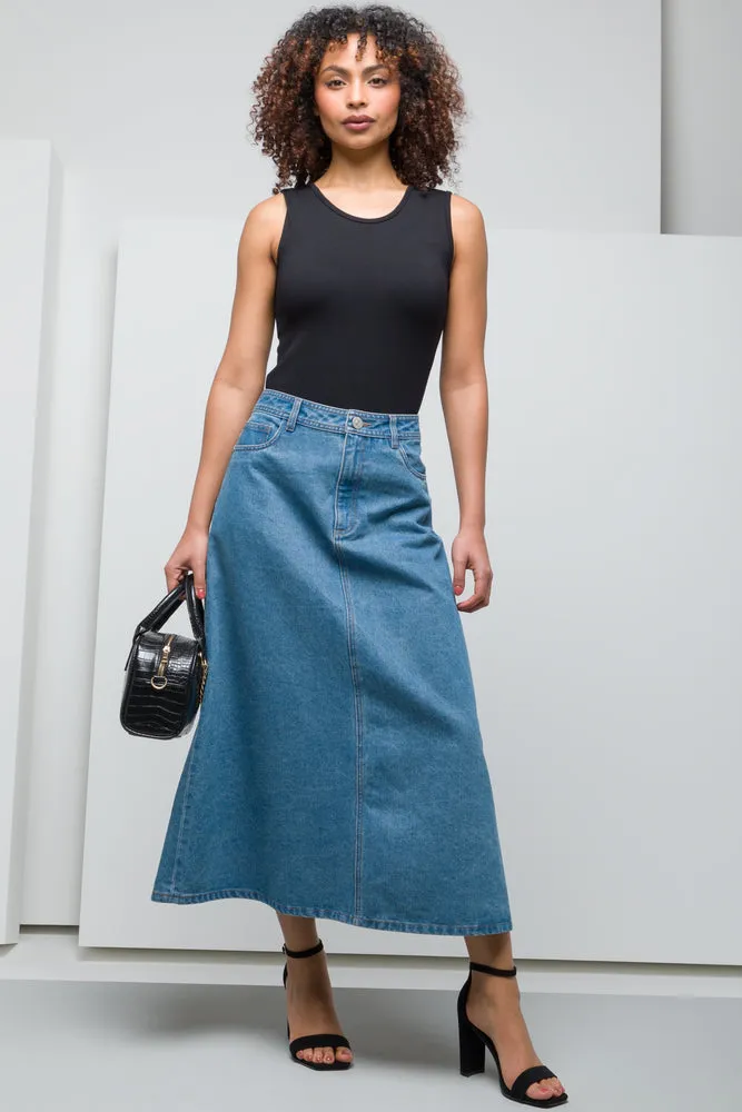 A-Line Denim Skirt Mid Blue