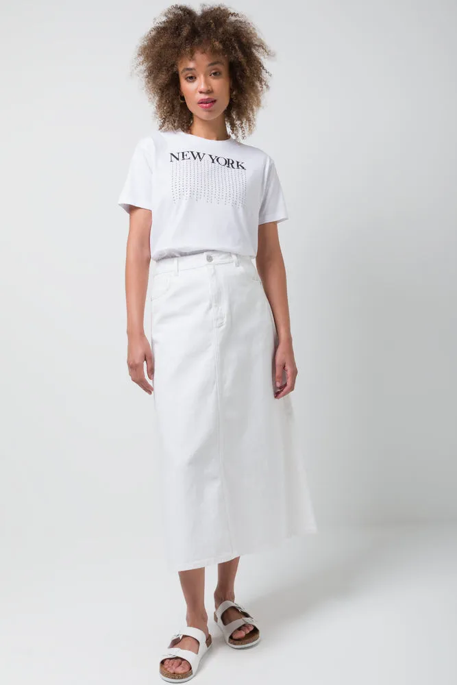 A-Line Denim Skirt White