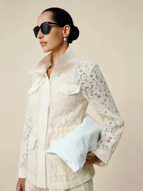 Amoretu 70% Cotton Long Sleeve Embossed Lace Shirt Jacket