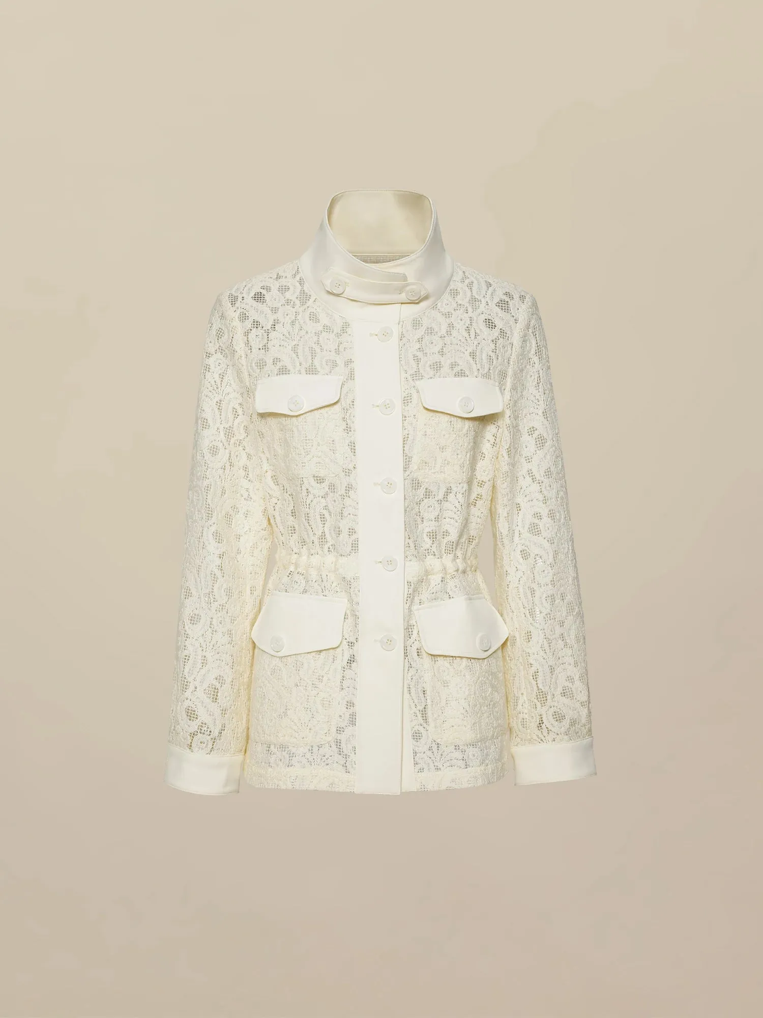 Amoretu 70% Cotton Long Sleeve Embossed Lace Shirt Jacket