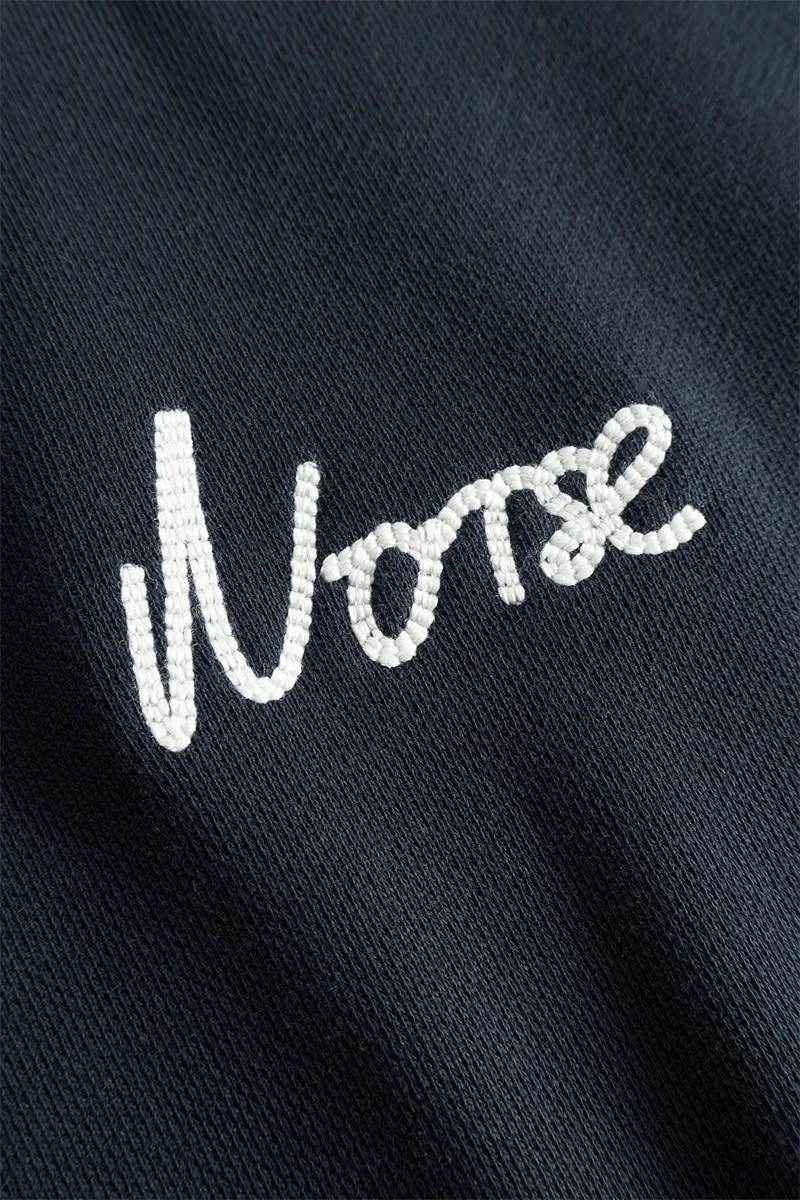 Arne Relaxed Organic Chain Stitch Logo Sweatshirt - Dark Navy