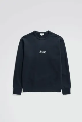 Arne Relaxed Organic Chain Stitch Logo Sweatshirt - Dark Navy