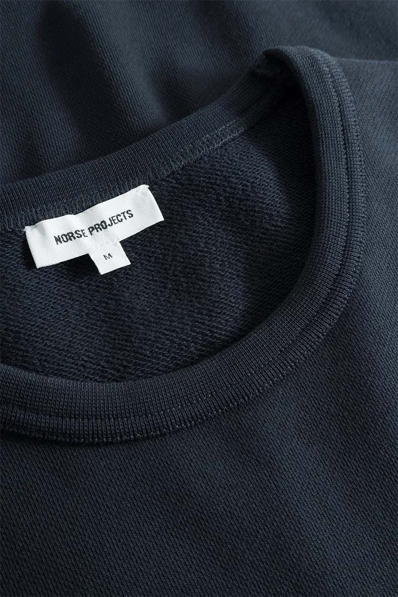 Arne Relaxed Organic Chain Stitch Logo Sweatshirt - Dark Navy