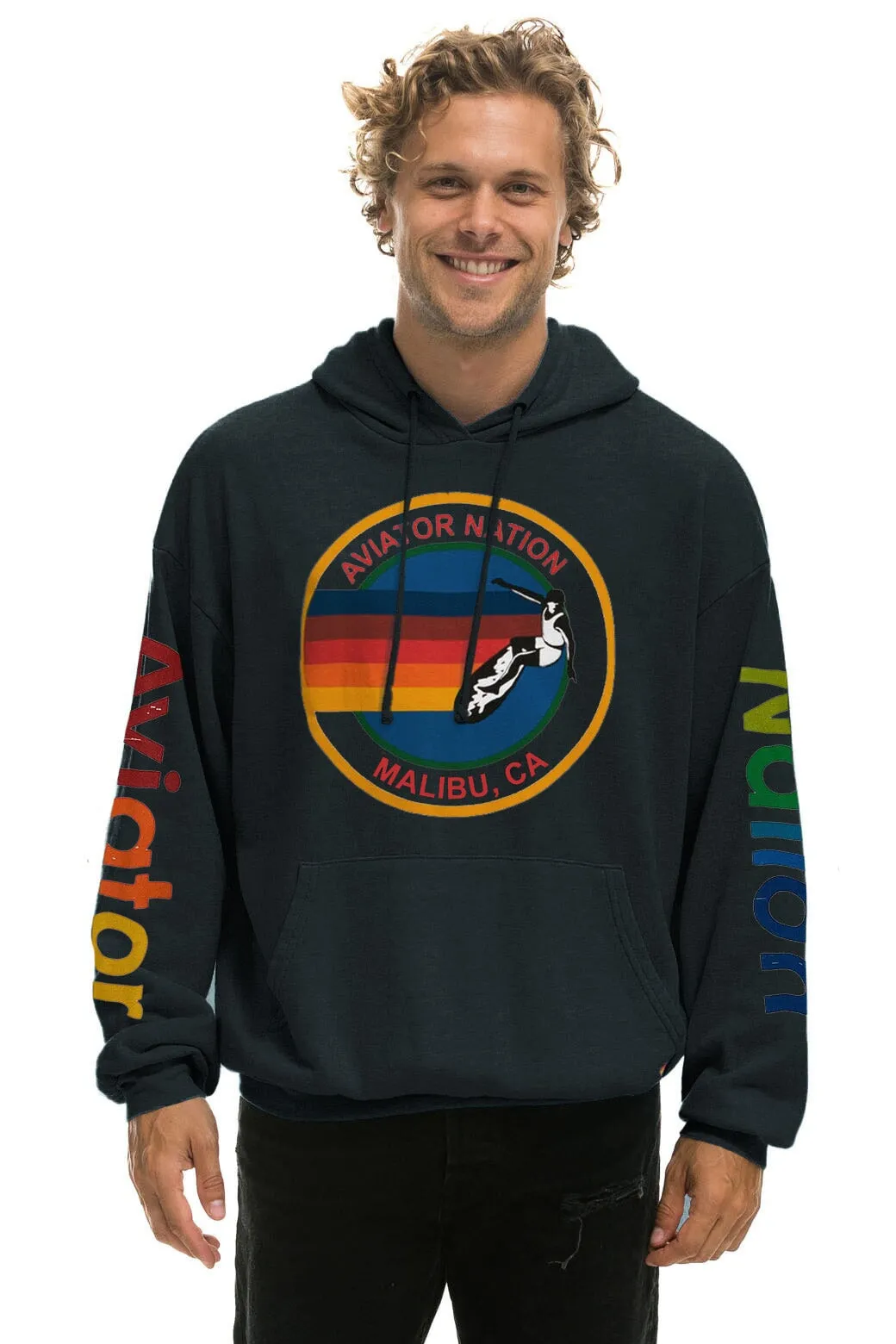 AVIATOR NATION MALIBU RELAXED PULLOVER HOODIE - CHARCOAL