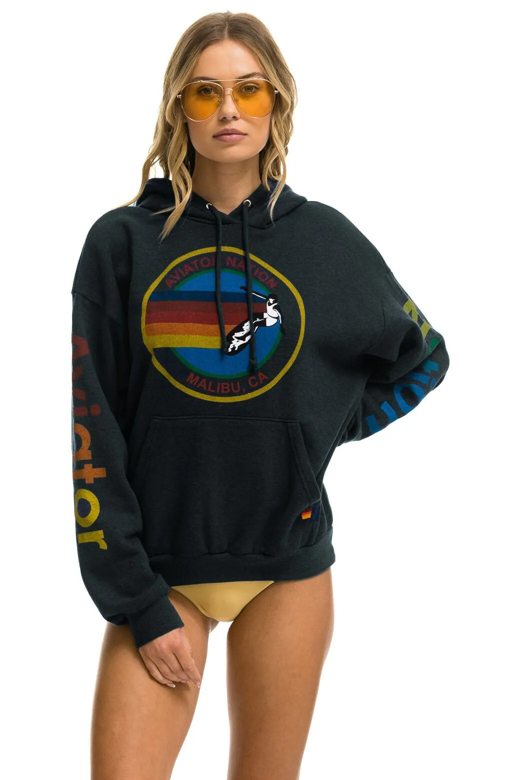 AVIATOR NATION MALIBU RELAXED PULLOVER HOODIE - CHARCOAL