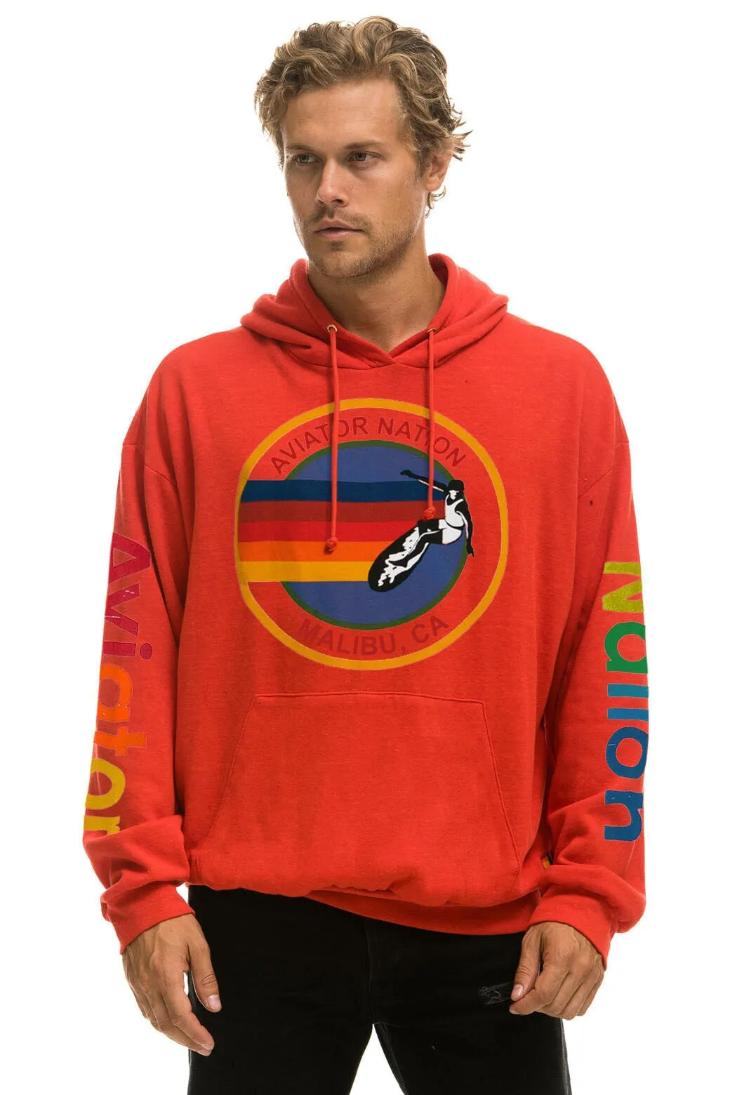 AVIATOR NATION MALIBU RELAXED PULLOVER HOODIE - RED