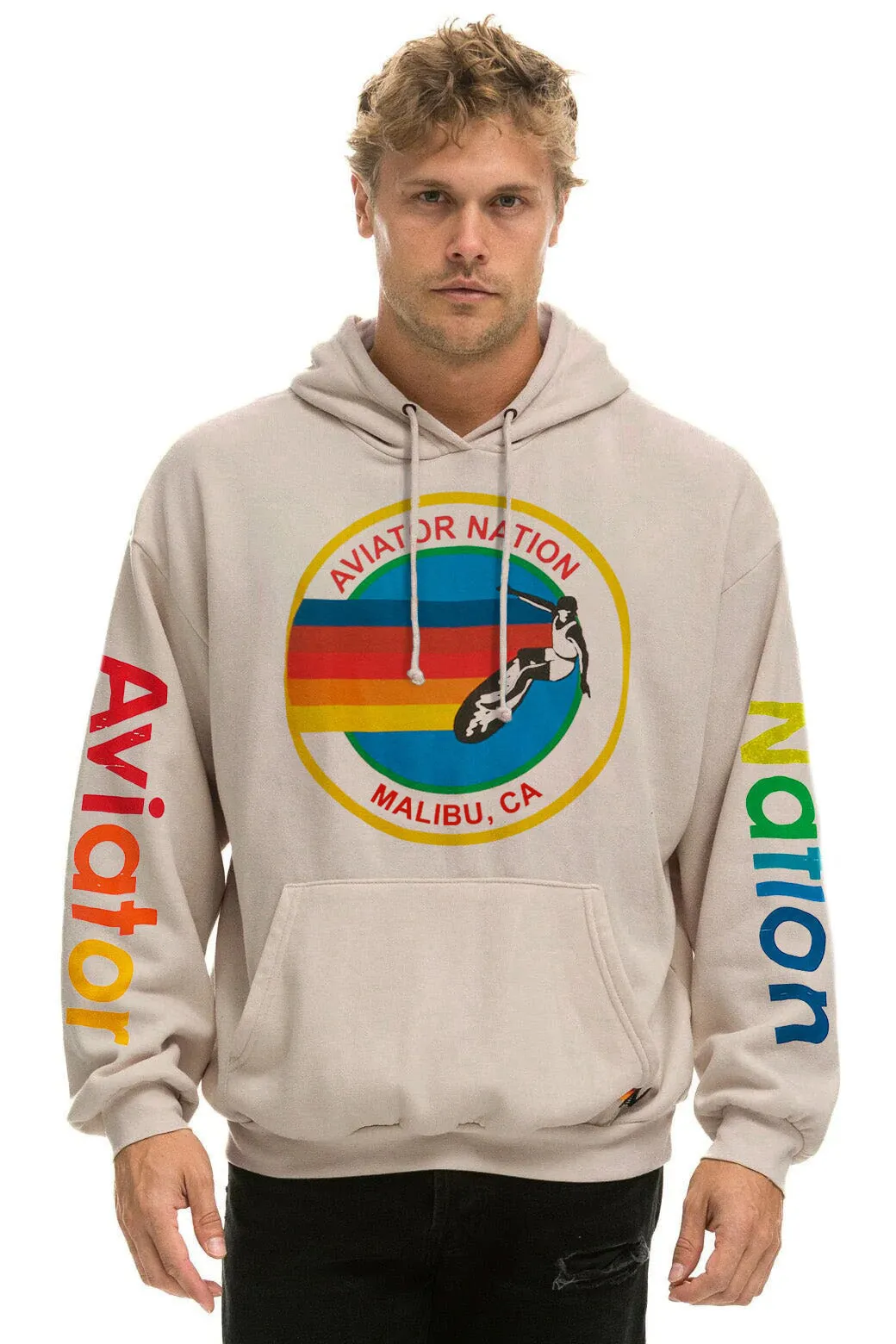 AVIATOR NATION MALIBU RELAXED PULLOVER HOODIE - SAND