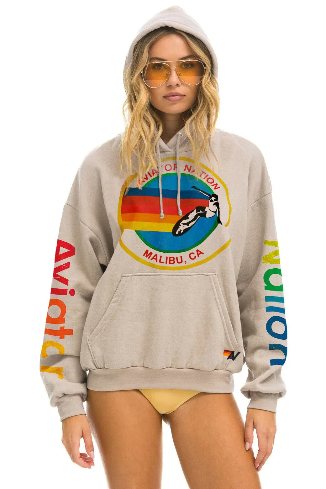 AVIATOR NATION MALIBU RELAXED PULLOVER HOODIE - SAND