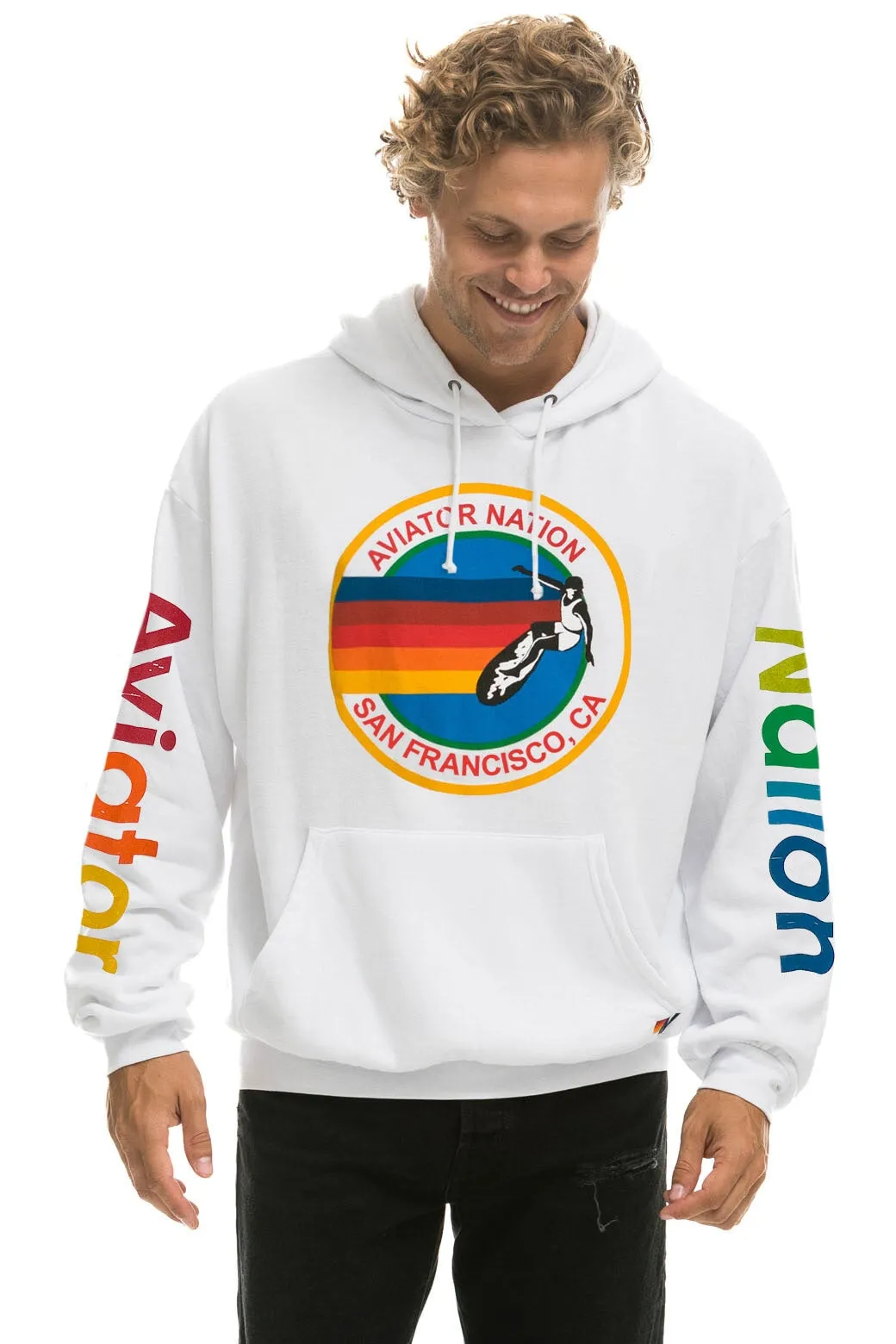 AVIATOR NATION SAN FRANCISCO RELAXED PULLOVER HOODIE - WHITE