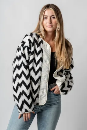 Aztec print faux fur jacket ivory/black