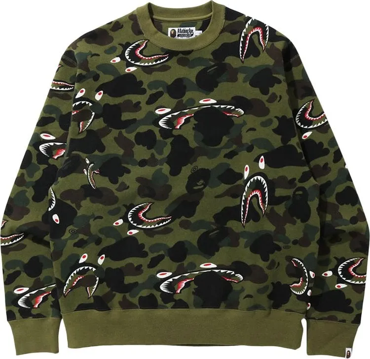 BAPE Shark 1st Camo Relaxed Crewneck 'Green' Sweatshirt, Green