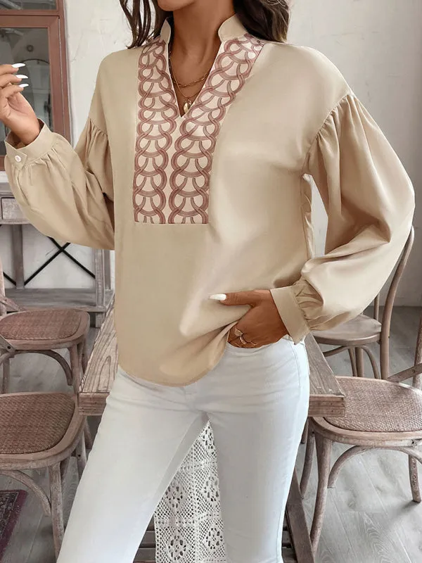 Beige Blouse with Print & Bishop Sleeves for Trendy Women