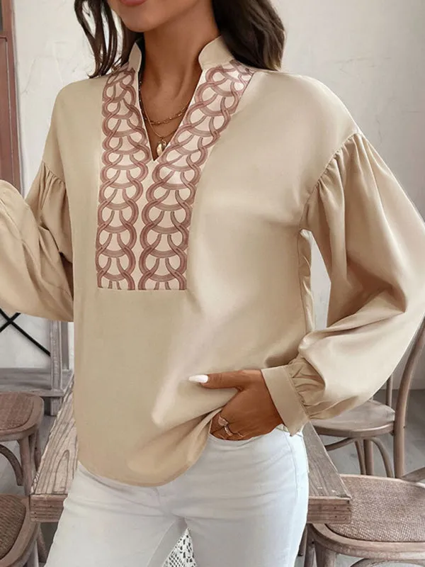 Beige Blouse with Print & Bishop Sleeves for Trendy Women