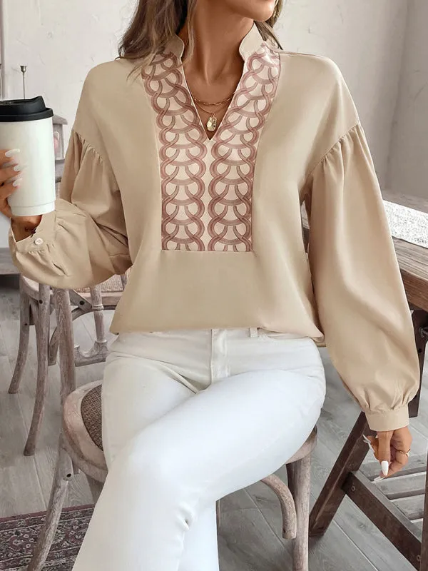 Beige Blouse with Print & Bishop Sleeves for Trendy Women