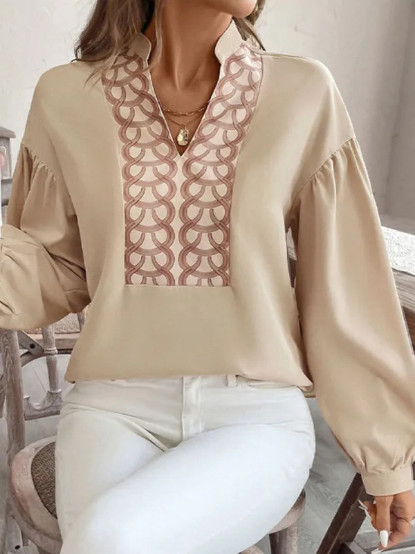 Beige Blouse with Print & Bishop Sleeves for Trendy Women