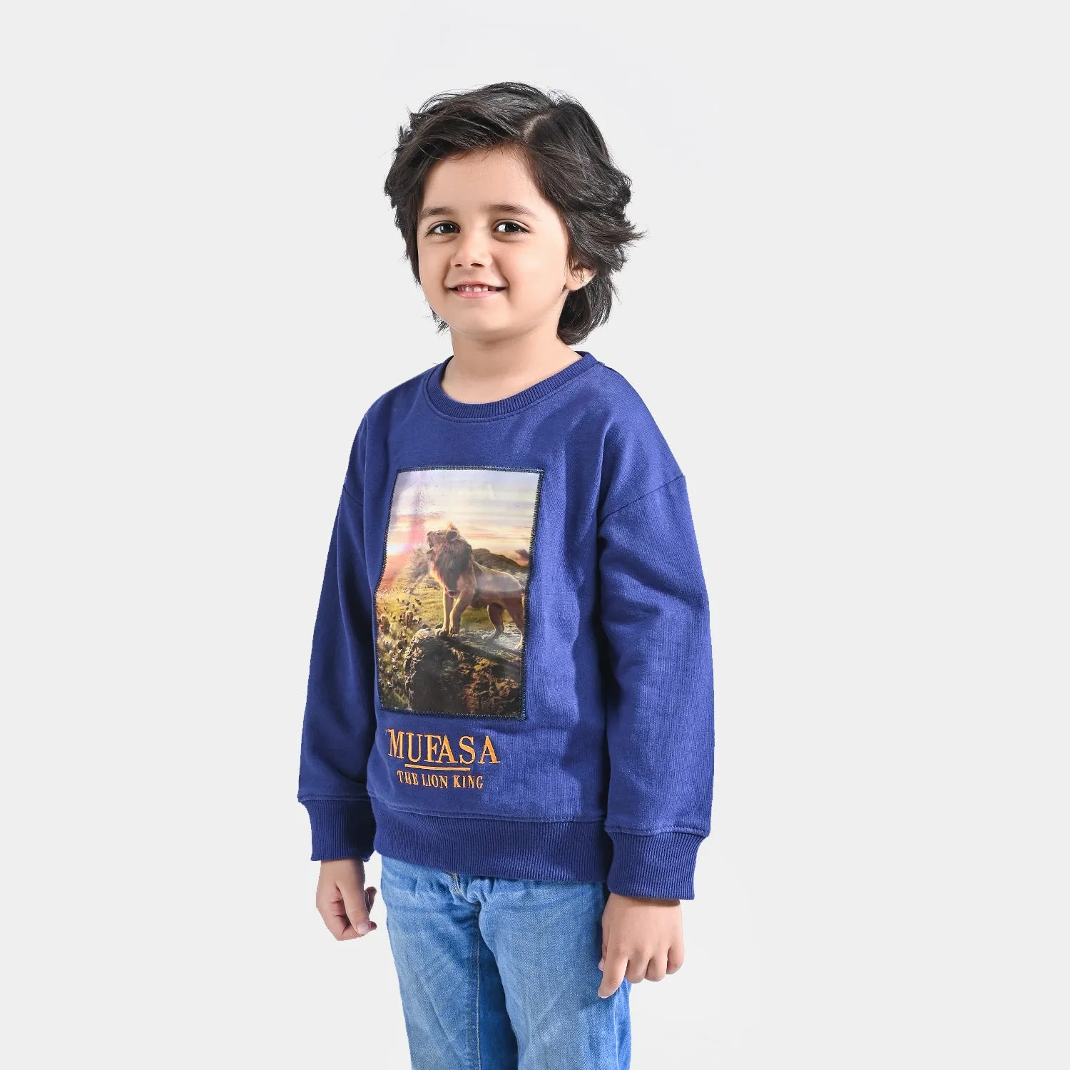 Boys Cotton Terry Sweatshirt Lion-Navy Blue