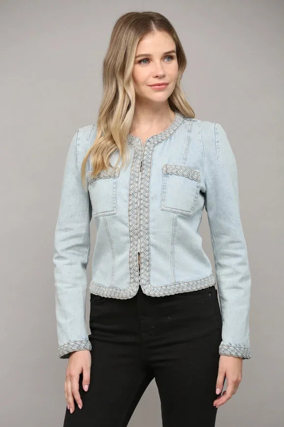 Braided Trim Jean Jacket LIGHT DENIM