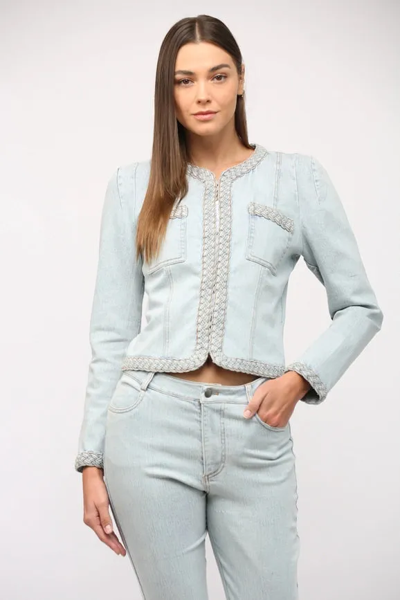 Braided Trim Jean Jacket LIGHT DENIM