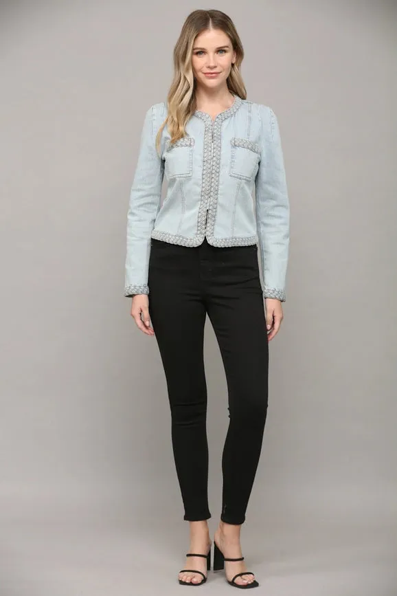 Braided Trim Jean Jacket LIGHT DENIM