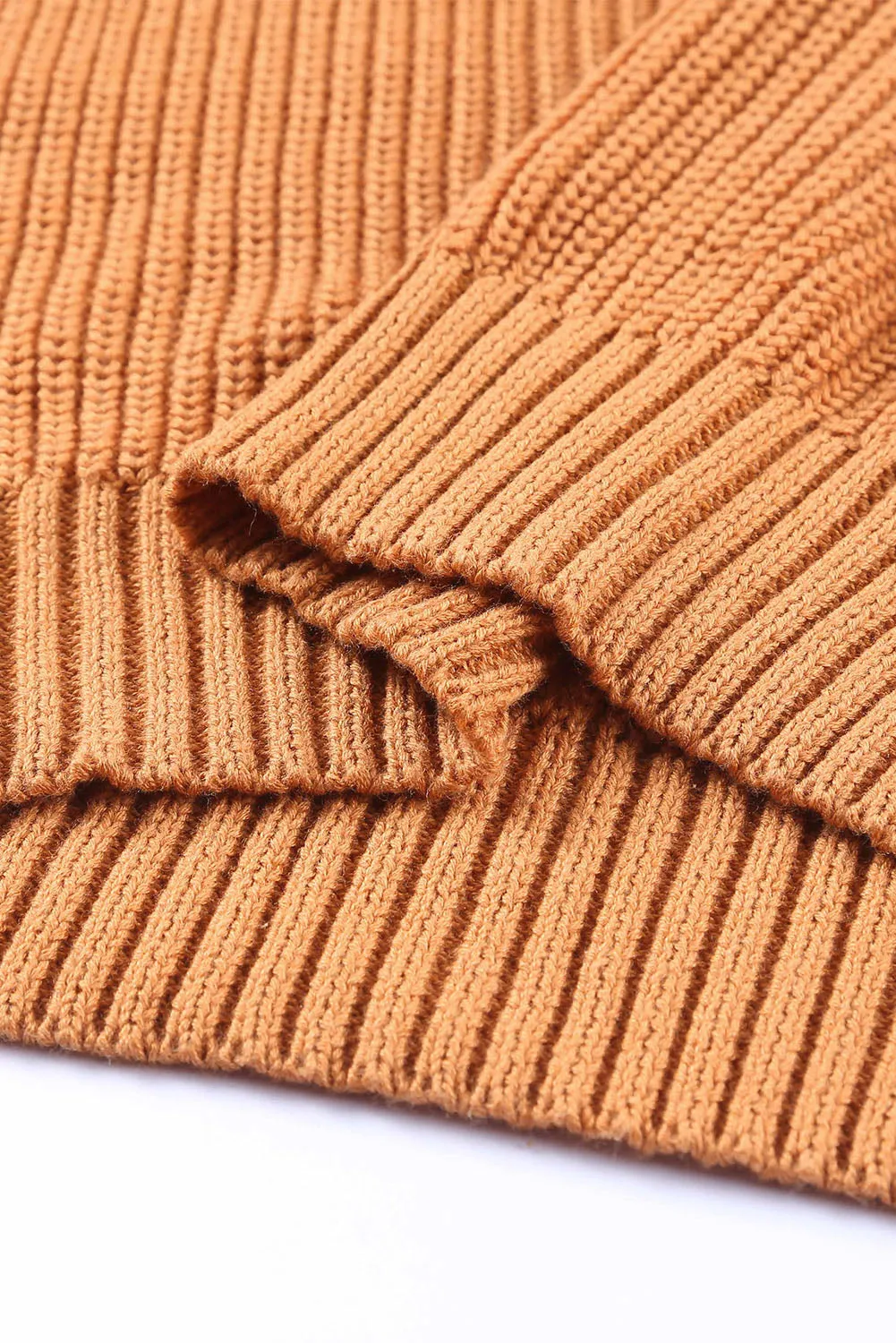 Brown Crew Neck Cold Shoulder Hollow-Out Back Sweater