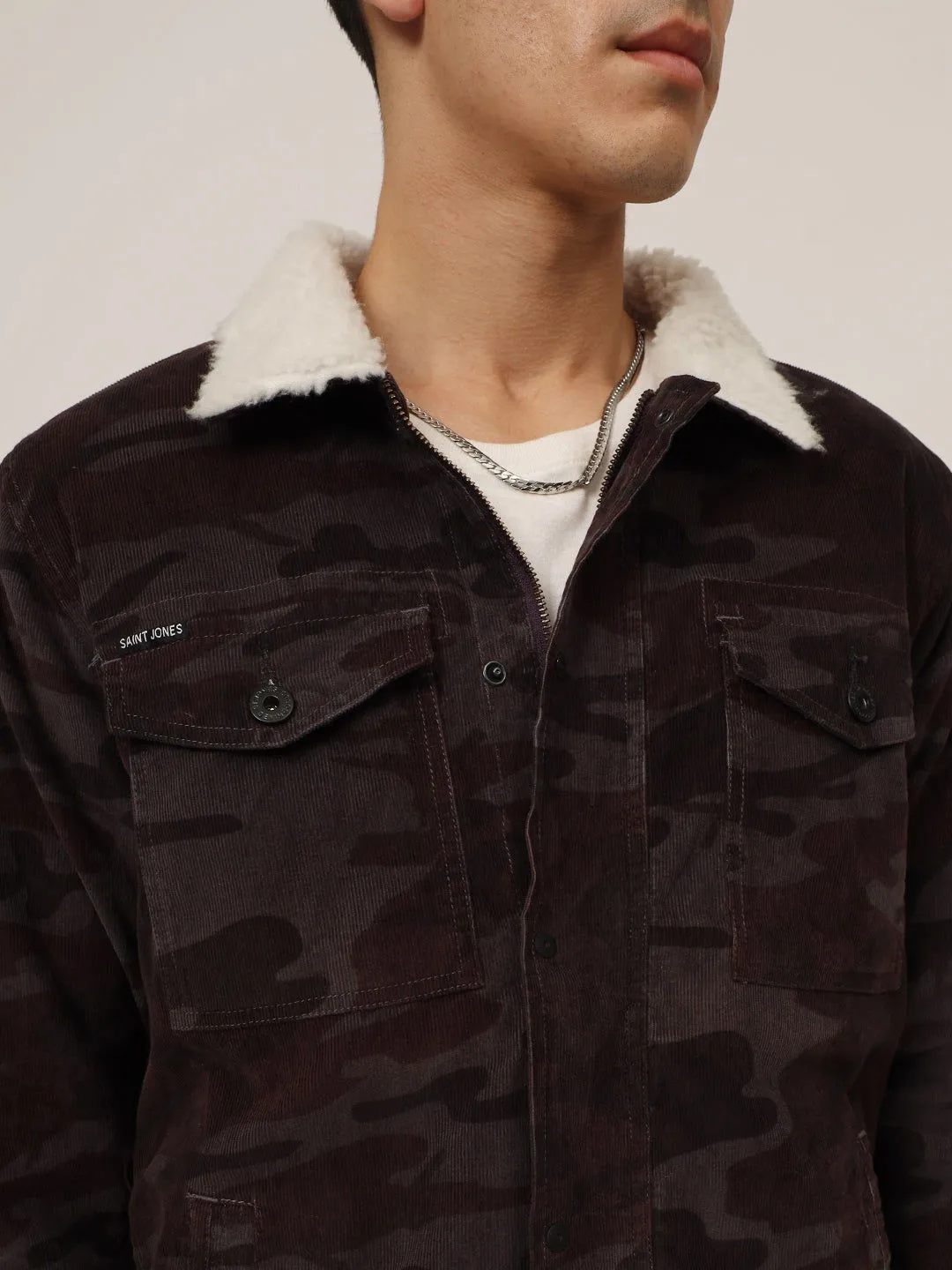 Camouflage print corduroy jacket