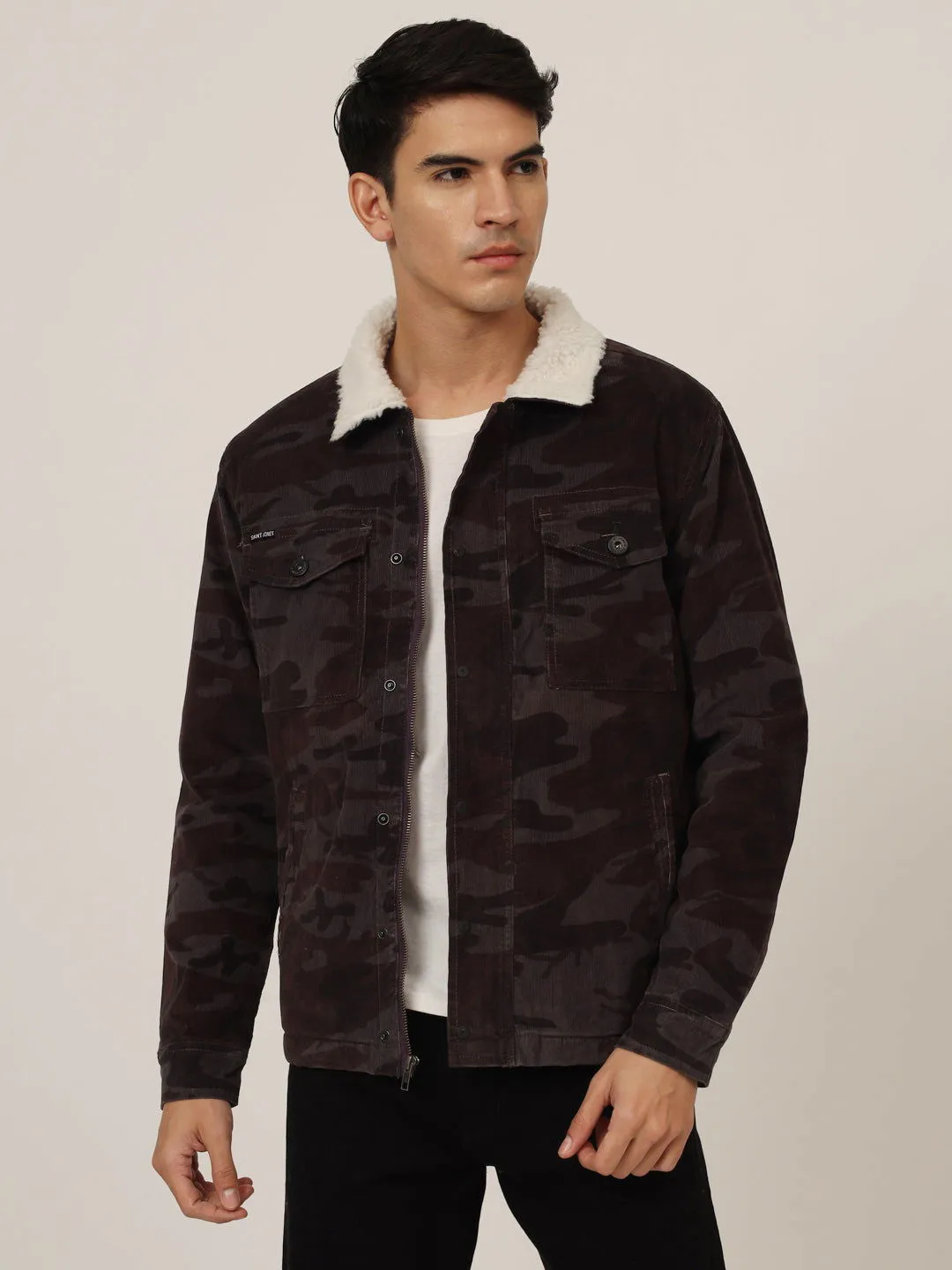 Camouflage print corduroy jacket