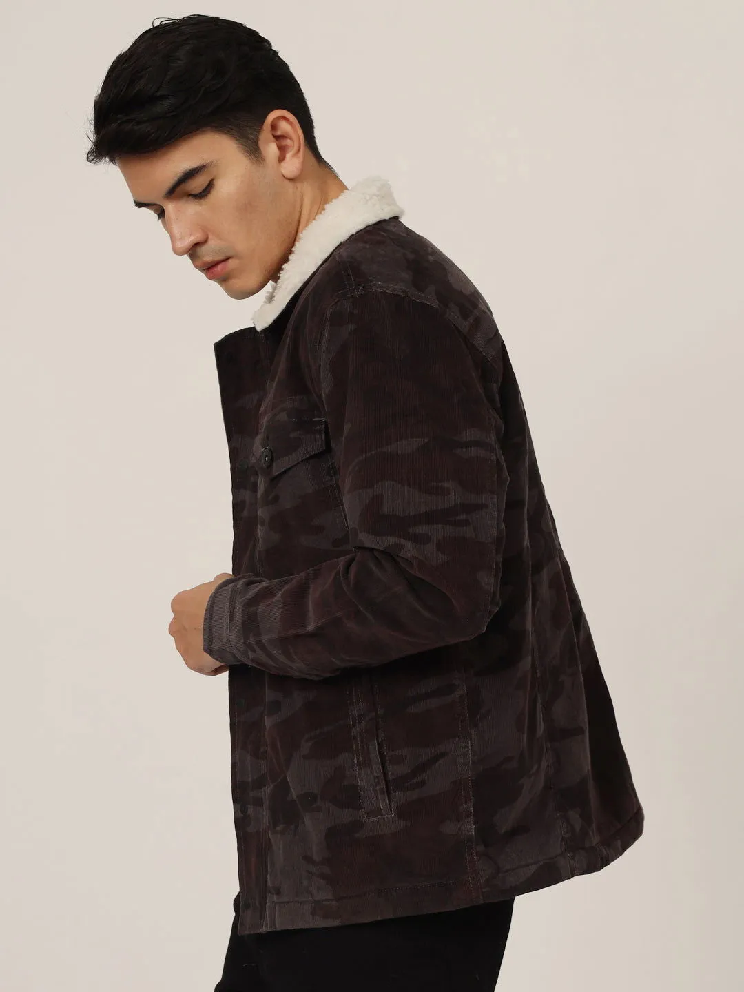 Camouflage print corduroy jacket