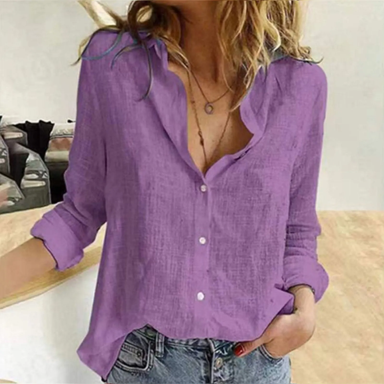 Casual Long Sleeve V-Neck Office Shirt