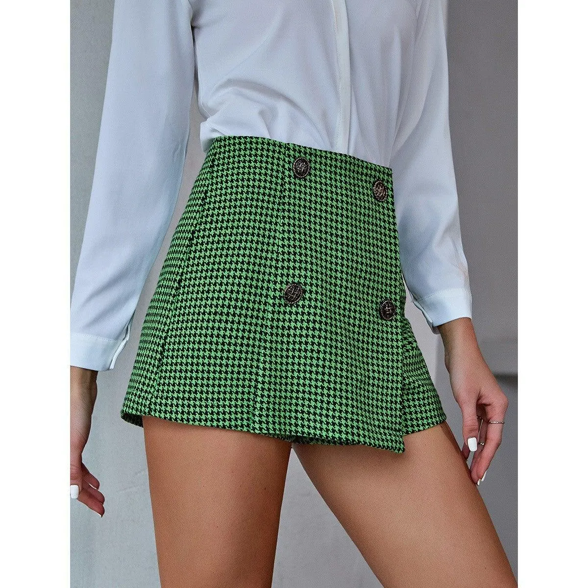 Classic houndstooth high waist A-line skirt