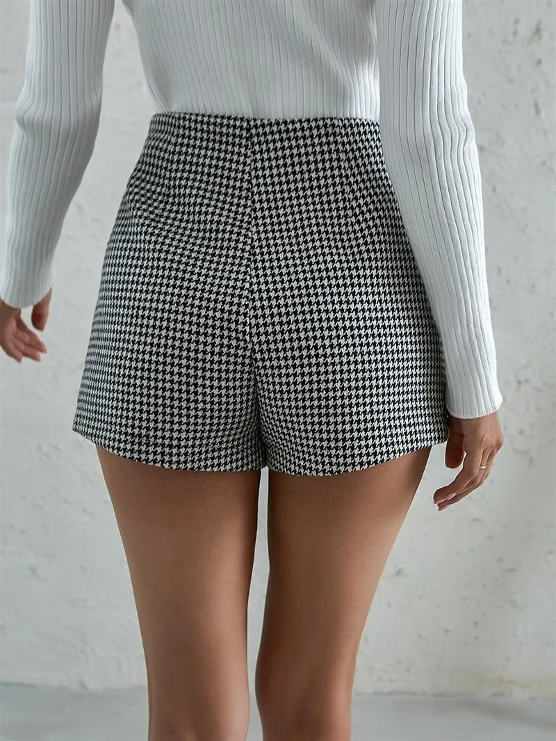 Classic houndstooth high waist A-line skirt