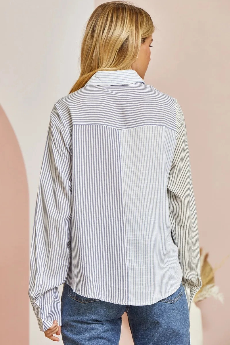 Colorblock Striped Button Down Blouse | FINAL SALE