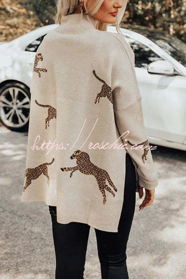 Cozy and Kind Leopard Slit Relaxed Sweatshirt