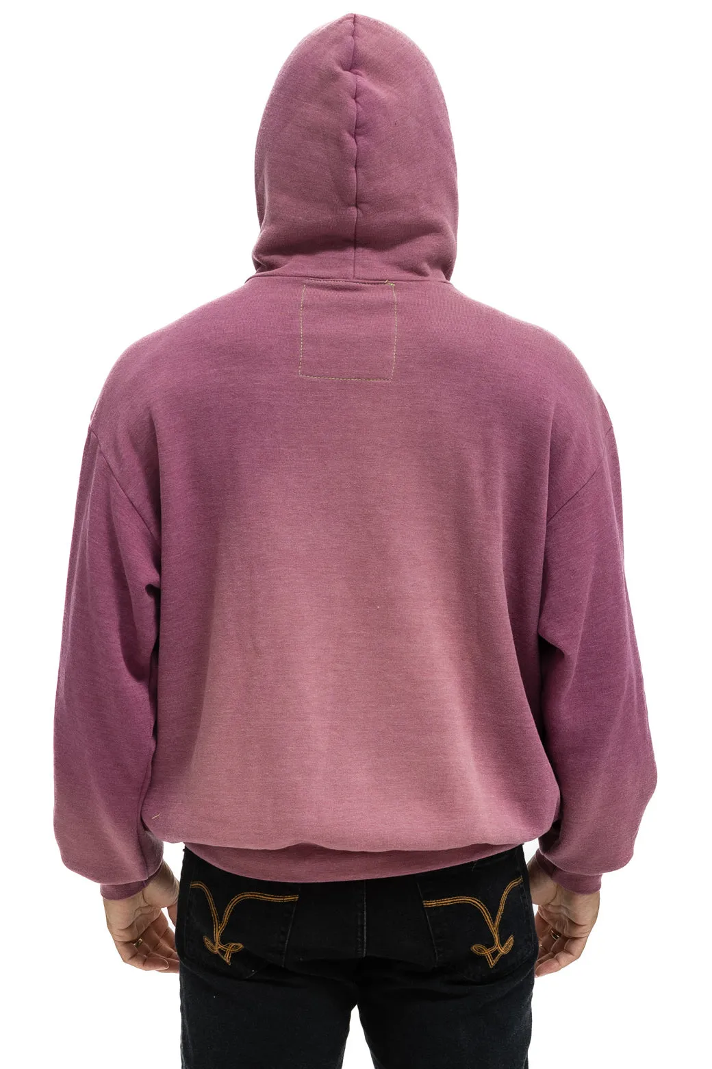 CROSS STRIPE RELAXED PULLOVER HOODIE - FADED BERRY