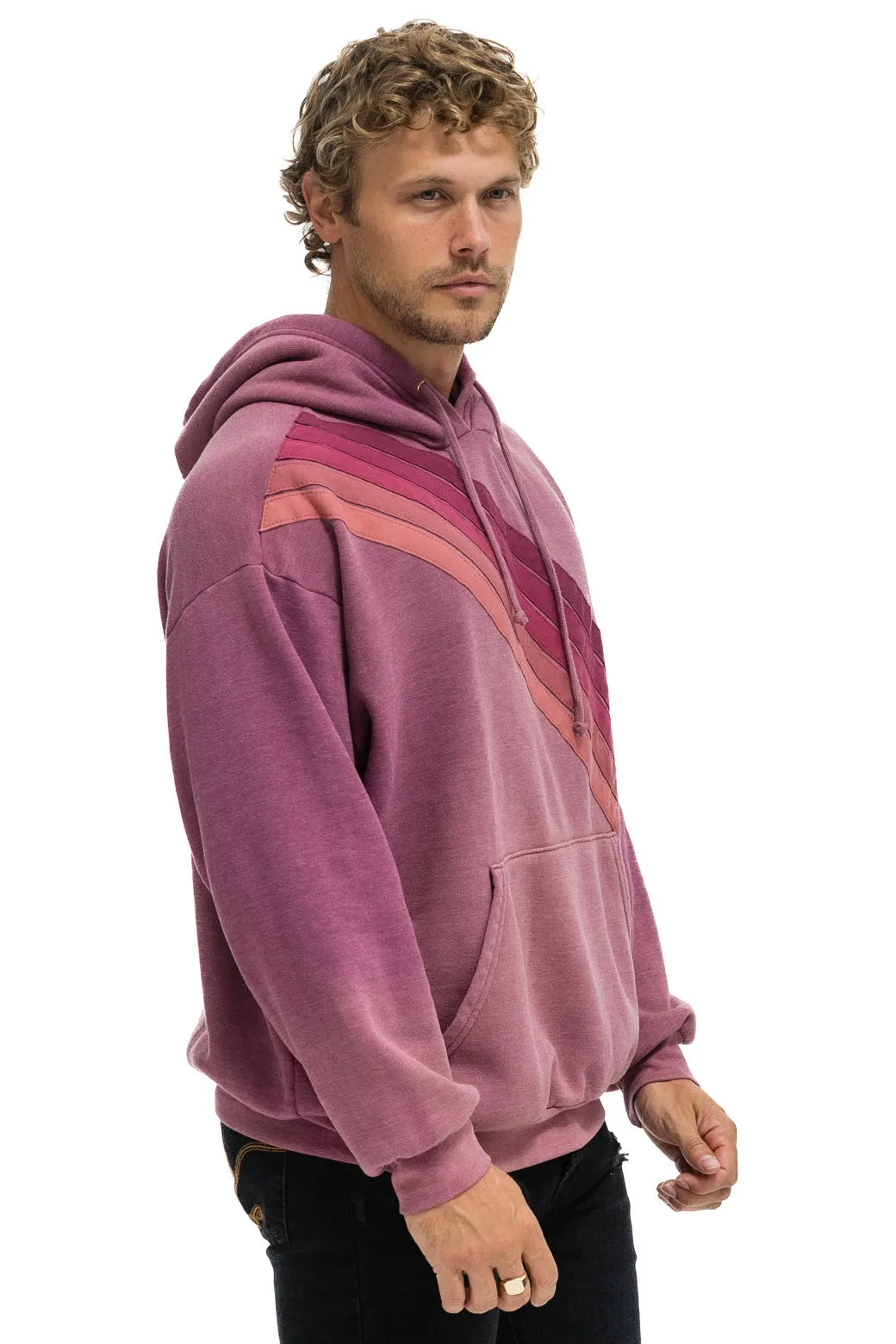 CROSS STRIPE RELAXED PULLOVER HOODIE - FADED BERRY