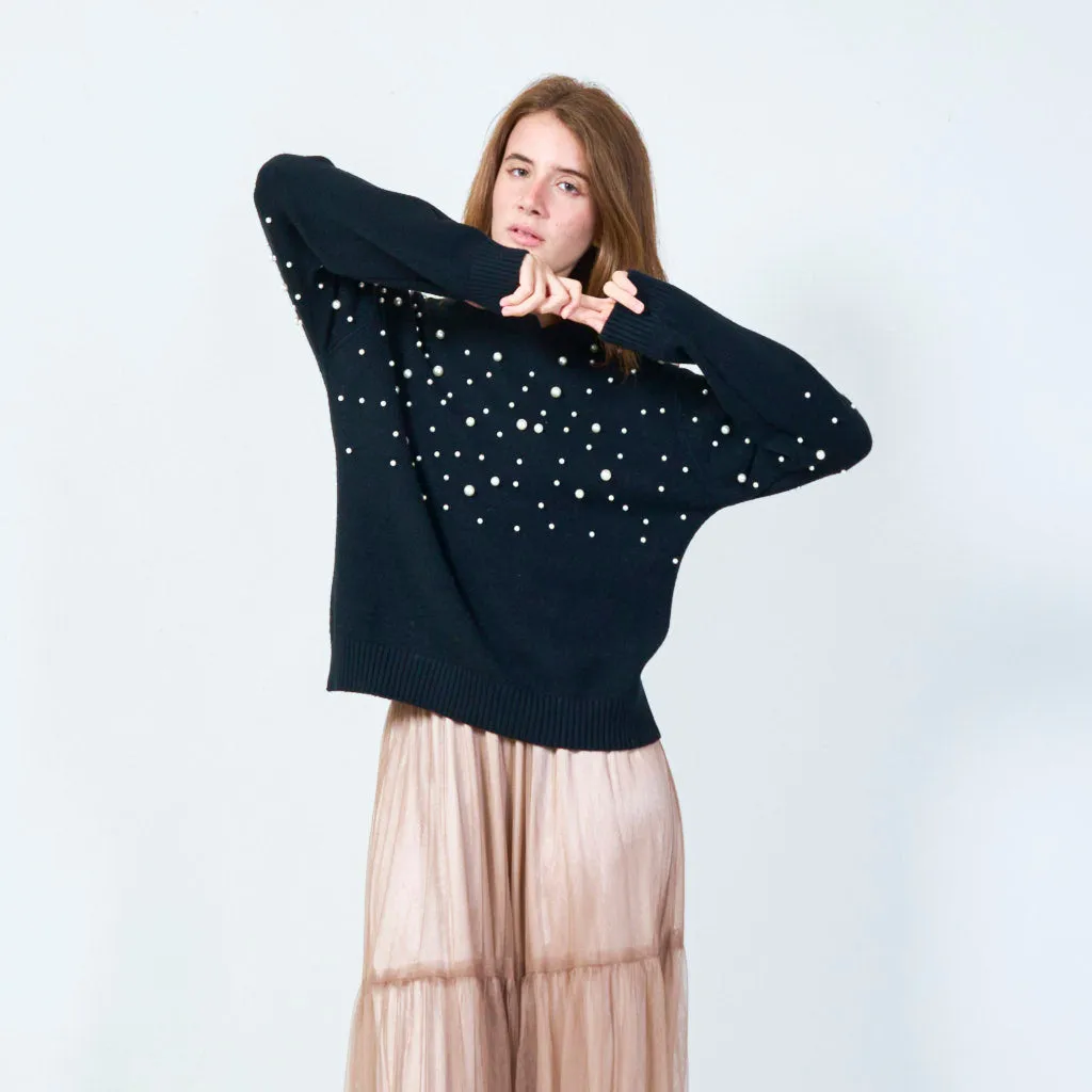 Elegant pearl-embellished sweater wholesale