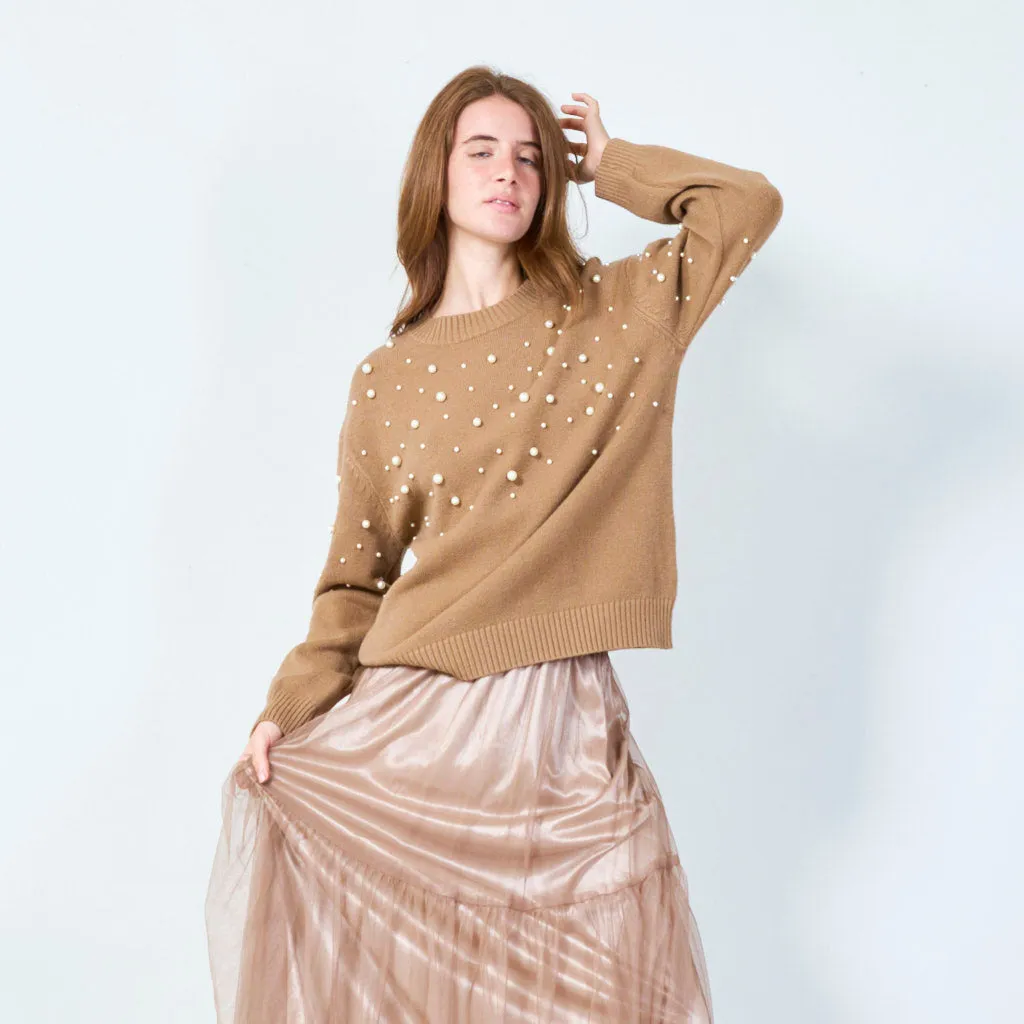 Elegant pearl-embellished sweater wholesale