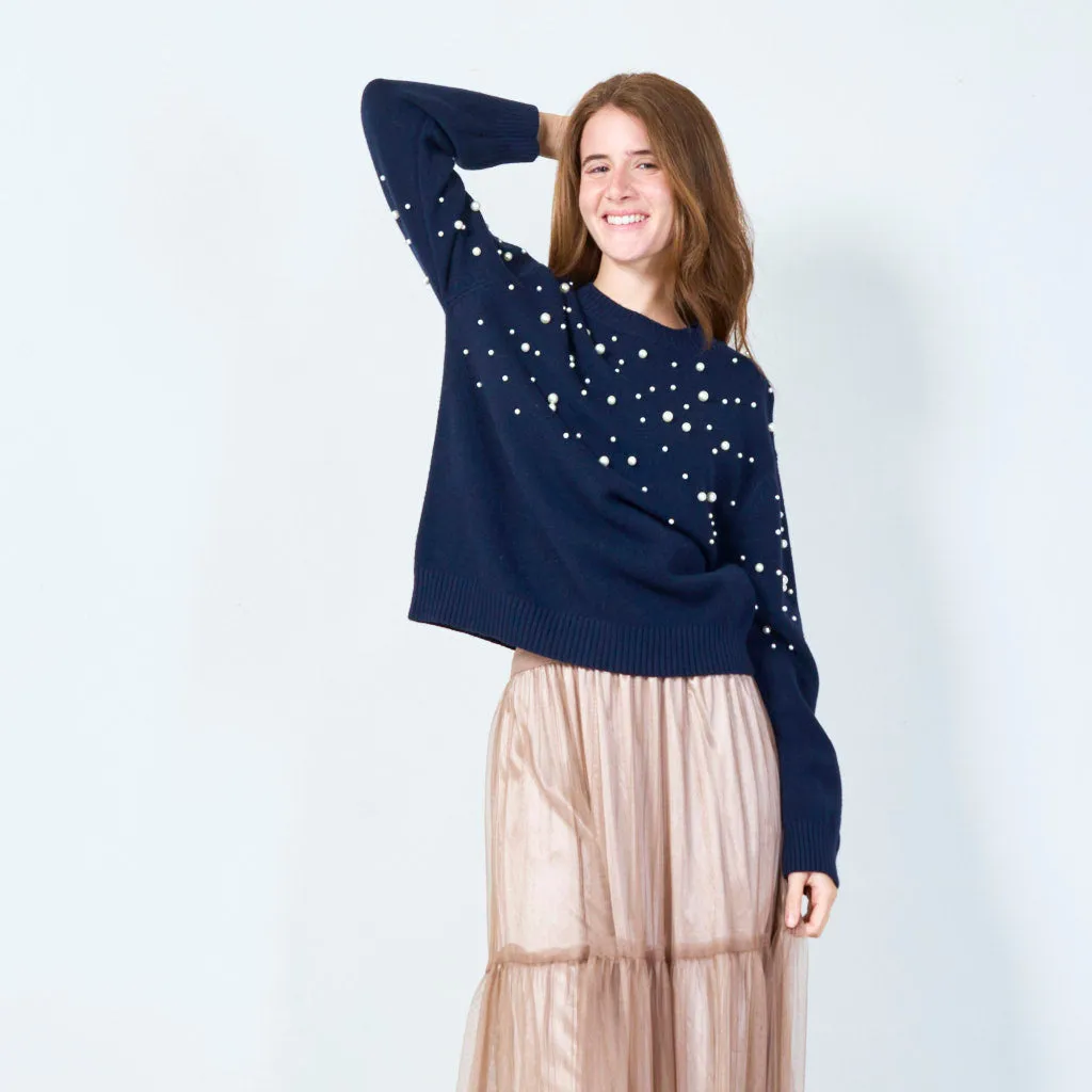 Elegant pearl-embellished sweater wholesale