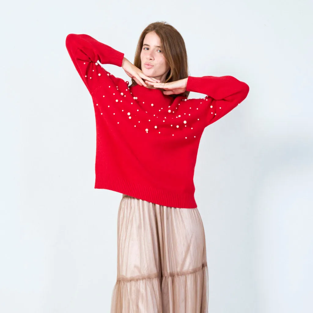 Elegant pearl-embellished sweater wholesale