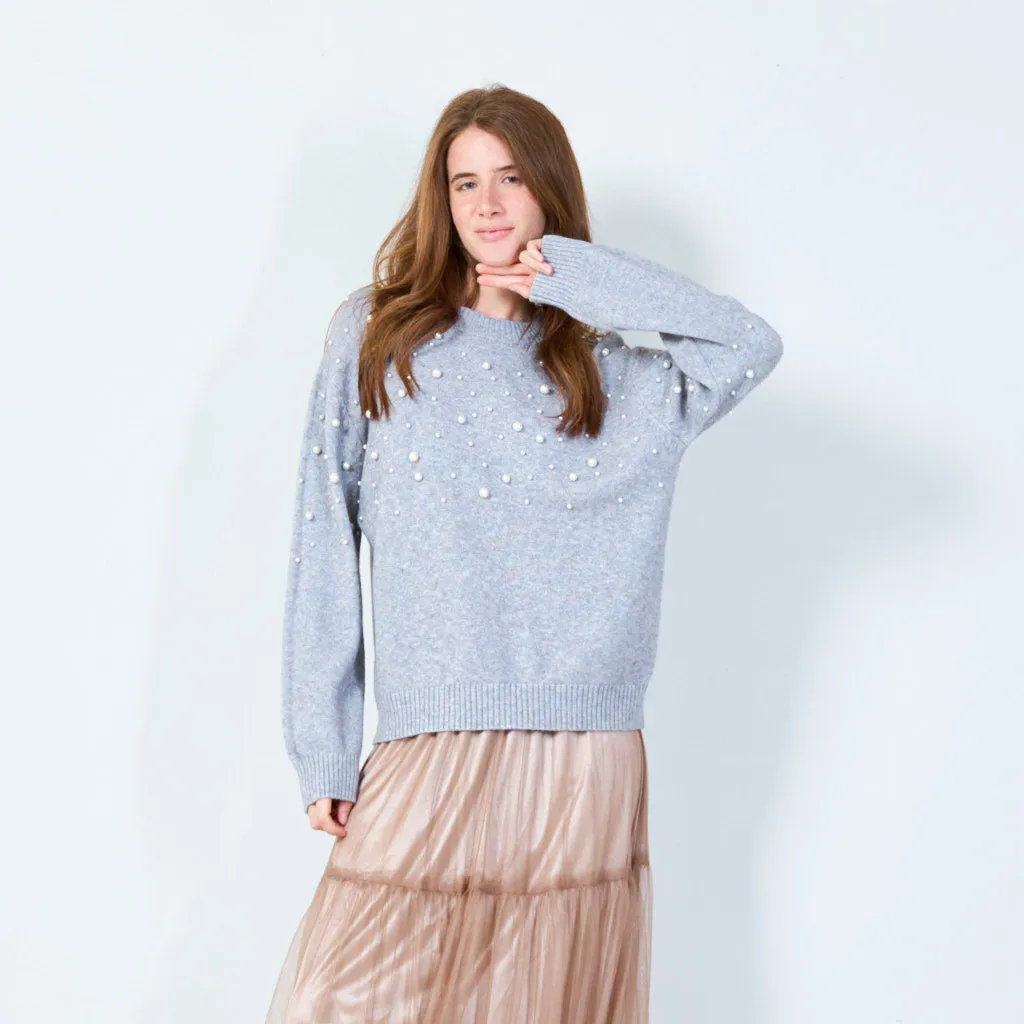 Elegant pearl-embellished sweater wholesale