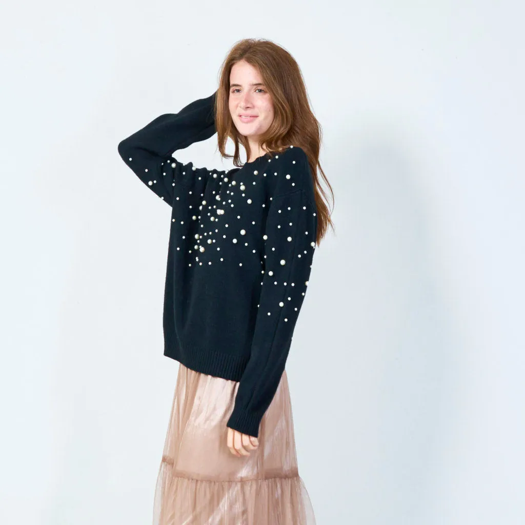 Elegant pearl-embellished sweater wholesale