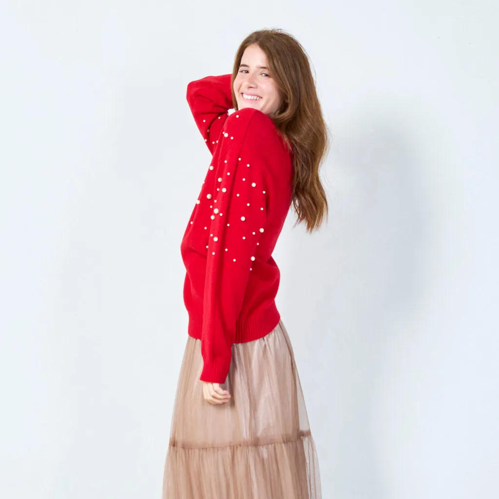 Elegant pearl-embellished sweater wholesale