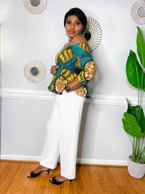 Embellished Off-Shoulder Ankara Top