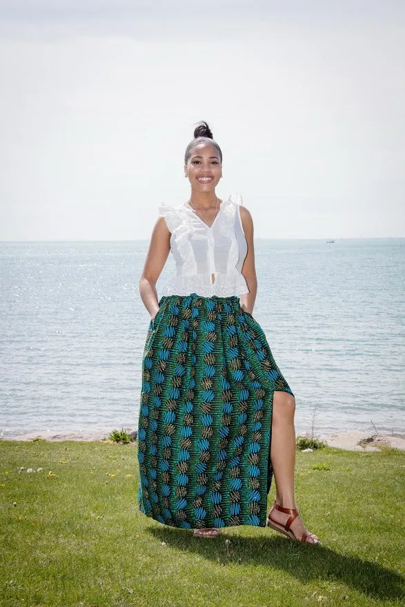 Epe Maxi Skirt- Green pattern Long Skirt