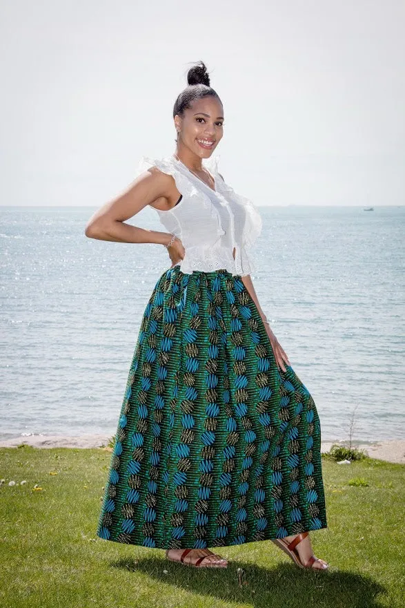 Epe Maxi Skirt- Green pattern Long Skirt