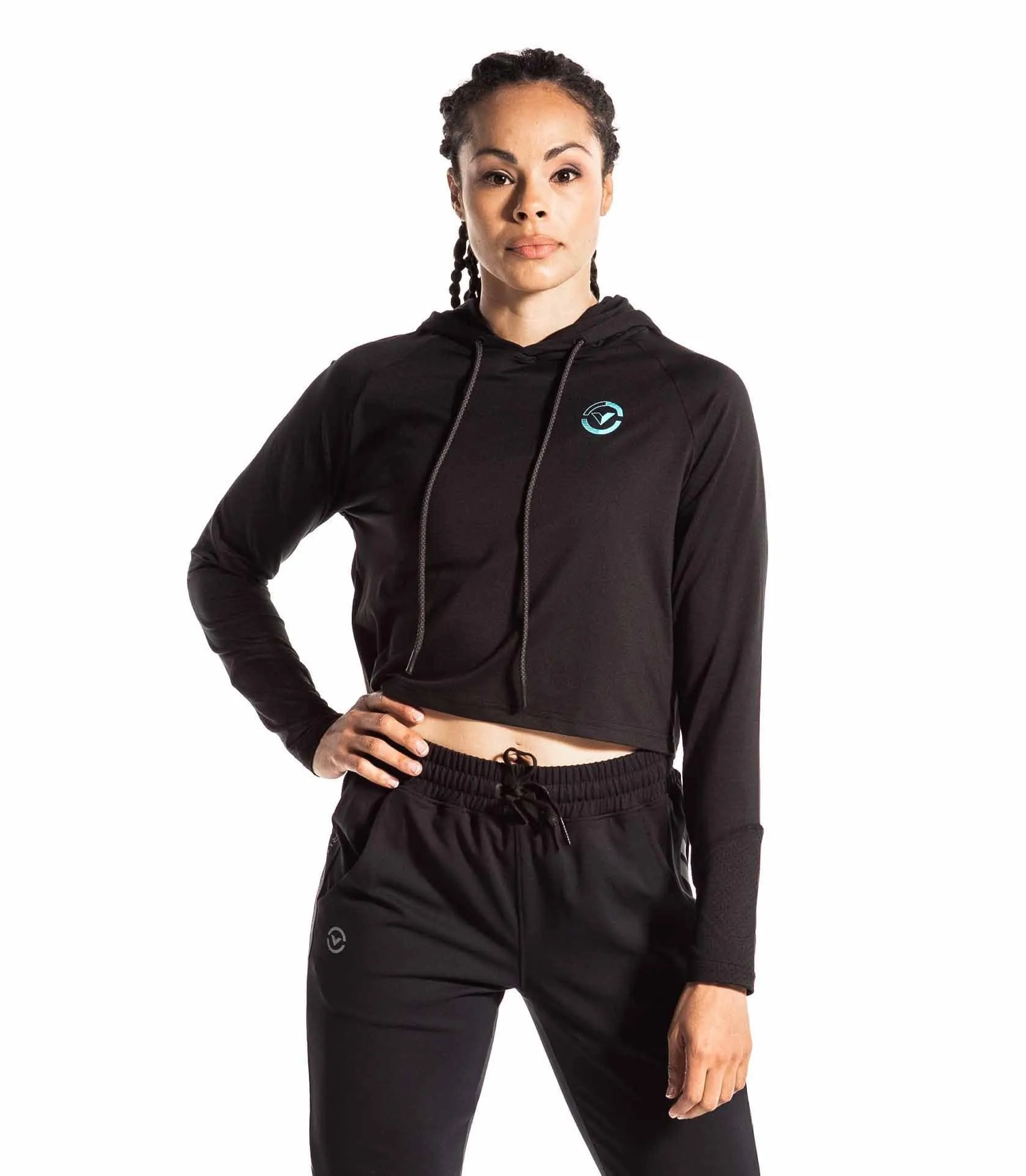 EVERLAND CROP HOODIE - BLACK/NEON TEAL